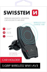 Swissten Uchwyt Samochodowy z ładowaniem indukcyjnym / bezprzewodowym magnetyczny do kratki wentylacyjnej / nawiewu Swissten TYP WM1-AV3 czarny 2