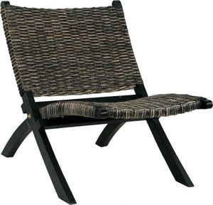 vidaXL Krzesło, czarne, naturalny rattan kubu i lite drewno mahoniowe 1