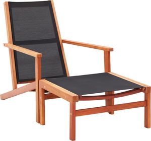 vidaXL krzesło ogrodowe z podnóżkiem, czarne, eukaliptus i textilene (48700) 1