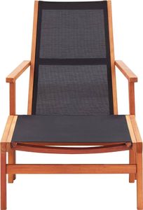 vidaXL krzesło ogrodowe z podnóżkiem, czarne, eukaliptus i textilene (48700) 2
