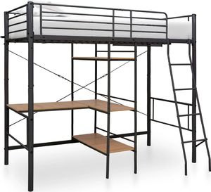 vidaXL Rama łóżka piętrowego z biurkiem, szara, metalowa, 90 x 200 cm 1