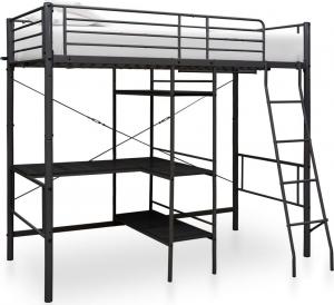 vidaXL Rama łóżka piętrowego z biurkiem, czarna, metalowa, 90 x 200 cm 1