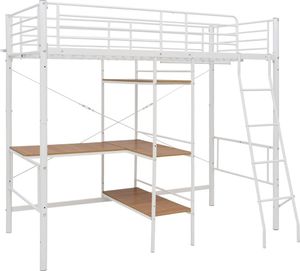 vidaXL Rama łóżka piętrowego z biurkiem, biała, metalowa, 90 x 200 cm 2