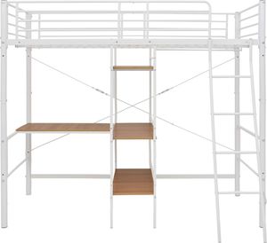 vidaXL Rama łóżka piętrowego z biurkiem, biała, metalowa, 90 x 200 cm 3
