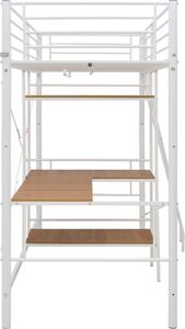vidaXL Rama łóżka piętrowego z biurkiem, biała, metalowa, 90 x 200 cm 4
