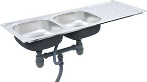 Zlewozmywak vidaXL  kuchenny z sitkiem i syfonem, dwukomorowy, stal nierdzewna 6