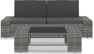 vidaXL 3 częściowy zestaw wypoczynkowy do ogrodu, rattan PE, szary (49527) 2