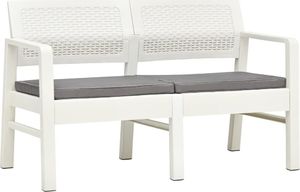 vidaXL 2 osobowa ławka ogrodowa z poduszkami, 120 cm, plastik, biała (48821) 1