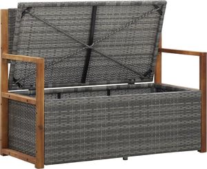 vidaXL Ławka ze schowkiem, 110 cm, rattan PE i drewno akacjowe, szara 3