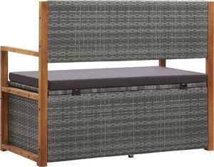 vidaXL Ławka ze schowkiem, 110 cm, rattan PE i drewno akacjowe, szara 5