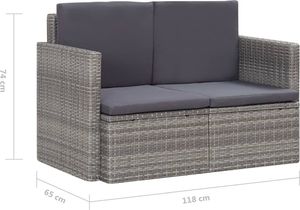 vidaXL 2 osobowa sofa ogrodowa z poduszkami, polirattan, szara (45783) 6