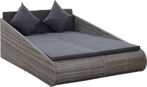 vidaXL Leżanka ogrodowa, szara, 200 x 139 cm, rattan PE 1