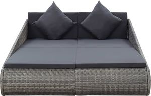 vidaXL Leżanka ogrodowa, szara, 200 x 139 cm, rattan PE 2