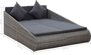 vidaXL Leżanka ogrodowa, szara, 200 x 139 cm, rattan PE 7