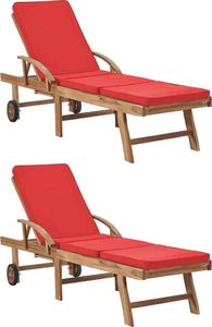 vidaXL leżaki z poduszkami, 2 sztuki, lite drewno tekowe, czerwone (3054637) 1