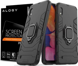 Alogy Etui Alogy Stand Ring Armor do Samsung Galaxy A10 czarne + Szkło Alogy uniwersalny 8