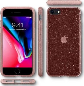 Spigen Etui Spigen Liquid Crystal Glitter do Apple iPhone 7/8/SE 2020 Rose Quartz + Szkło Alogy uniwersalny 3