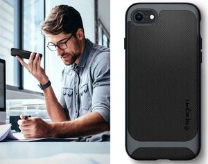 Spigen Etui Spigen Neo Hybrid Herringbone do Apple iPhone 7/8/SE 2020 Metal Slate + Szkło 3mk uniwersalny 3
