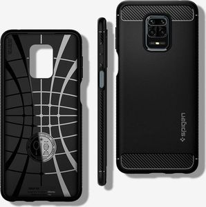 Spigen Etui Spigen Rugged Armor do Redmi Note 9S/ Pro/ Pro Max Matte Black + Szkło Alogy Full uniwersalny 3