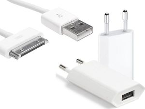 Ładowarka 4kom.pl Ładowarka sieciowa zasilacz + kabel usb iPhone 4 4s iPod 30pin uniwersalny 1
