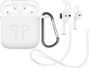 4kom.pl Etui ochronne do Apple AirPods + nakładki + pasek białe 1