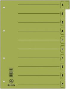 Donau Przekładka DONAU, karton, A4, 235x300mm, 0-9, 1 karta z perforacją, zielona 1