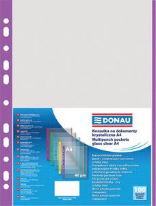 Donau Koszulki na dokumenty DONAU, PP, A4, krystal, 40mikr., kolorowy brzeg - fioletowy, 100szt. 1