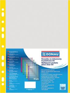 Donau Koszulki na dokumenty DONAU, PP, A4, krystal, 40mikr., kolorowy brzeg - żółty, 100szt. 1