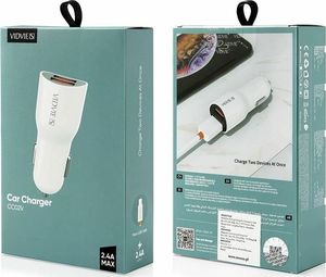 Ładowarka Vidvie Ładowarka samochodowa zasilacz 2xUSB VIDVIE 2.4A +kabel przewód MICRO USB 1m CC02 białe 3