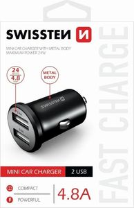 Ładowarka Swissten Ładowarka Samochodowa Swissten 2xUSB 4.8A METAL czarna 2