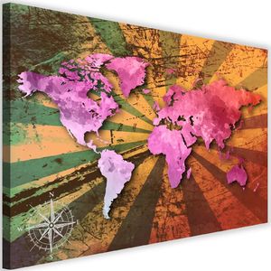 Feeby Obraz na płótnie - Canvas, Różowa mapa świata vintage 90x60 1