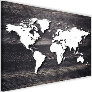 Feeby Obraz na płótnie - Canvas, Mapa świata na szarym drewnie 90x60 1