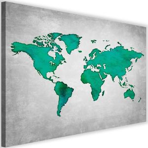 Feeby Obraz na płótnie - Canvas, Zielona mapa świata na betonie 90x60 1