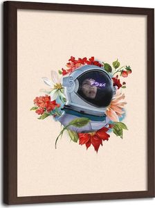 Feeby Plakat w ramie brązowej, Astronautka i kwiaty 40x60 1