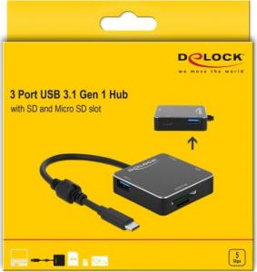 HUB USB Delock 1x SD 1x microSD  + 3x USB-A 3.1 Gen1 (64045) 2