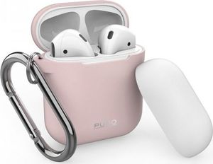 Puro PURO ICON Case with hook - Etui Apple AirPods 1 2 generacji z dodatkową osłonką i karabińczykiem (Rose + White Cap) 1