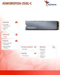 Dysk SSD ADATA Swordfish 250GB M.2 2280 PCI-E x4 Gen3 NVMe (ASWORDFISH-250G-C) 2