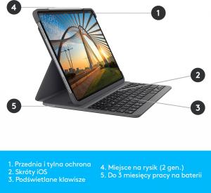 Etui na tablet Logitech Slim Folio Pro for iPad Pro 11-inch (1st, 2nd, 3rd and 4th gen) - GRAPHITE - UK (920-009689) 6