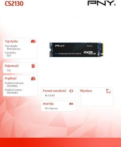 Dysk SSD PNY CS2130 1 TB M.2 2280 PCI-E x4 Gen3 NVMe (M280CS2130-1TB-RB) 2