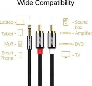 Kabel Ugreen Jack 3.5mm - RCA (Cinch) x2 1.5m czarny (UGR318) 2