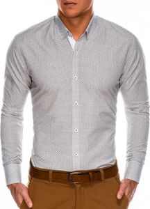 Ombre Koszula męska elegancka z długim rękawem K469 - biała/brązowa L 1