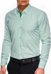 Ombre Koszula męska elegancka z długim rękawem K478 - biała/zielona L 1