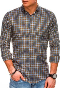 Ombre Koszula męska w kratę z długim rękawem K520 - brązowa L 1