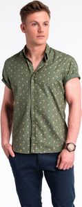 Ombre Koszula męska z krótkim rękawem K473 - zielona/beżowa M 1