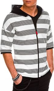 Ombre Bluza męska rozpinana z krótkim rękawem B1054 - biała/czarna L 1