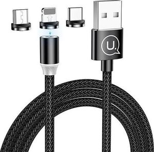 Kabel USB Usams USB-A - USB-C + microUSB + Lightning 1 m Czarny (70506-uniw) 1