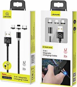 Kabel USB Usams USB-A - USB-C + microUSB + Lightning 1 m Czarny (70506-uniw) 7