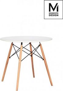 Modesto Design MODESTO stół DSW FI 90 biały - blat MDF, podstawa bukowa 1