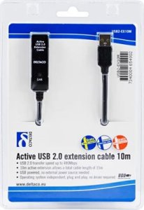 Kabel USB Deltaco USB-A - USB-A 10 m Czarny (Deltaco USB2-EX10M - USB forlængerkabel) 2