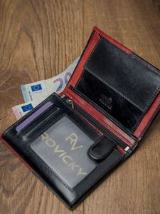 Rovicky Skórzany portfel męski ROVICKY pionowy ze skóry N4-VT2 BLACK-RED 11